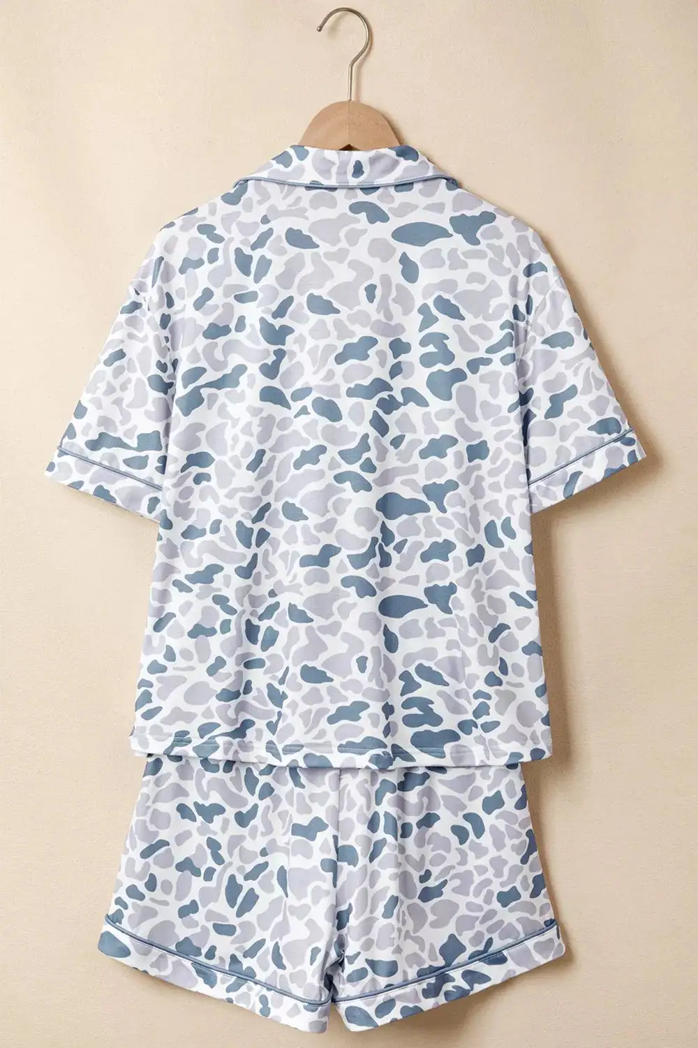 Camouflage Print Lapel Shirt Drawstring Pcs Short Pajama Set
