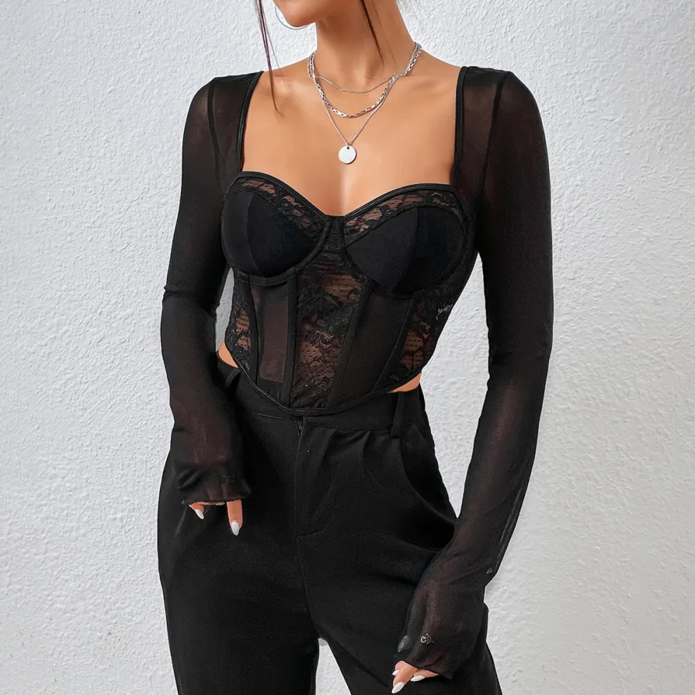 Lace Mesh Long Sleeve Top