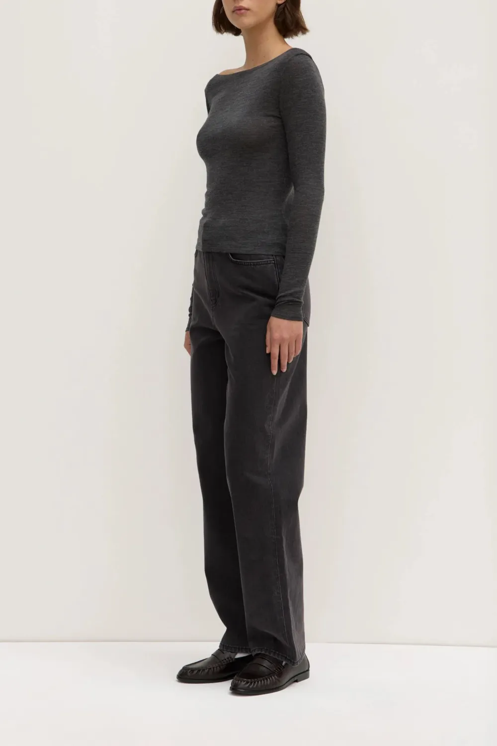 Boat Collar Pure Wool Long Sleeved Shirt