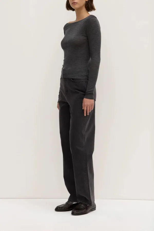Boat Collar Pure Wool Long Sleeved Shirt