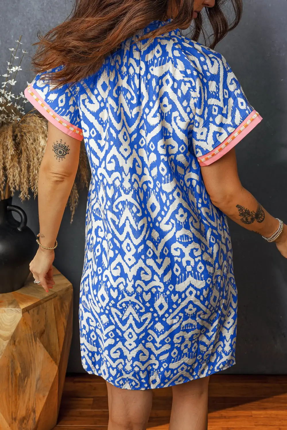 Western Print Striped Color Block Patchwork Shift Mini Dress