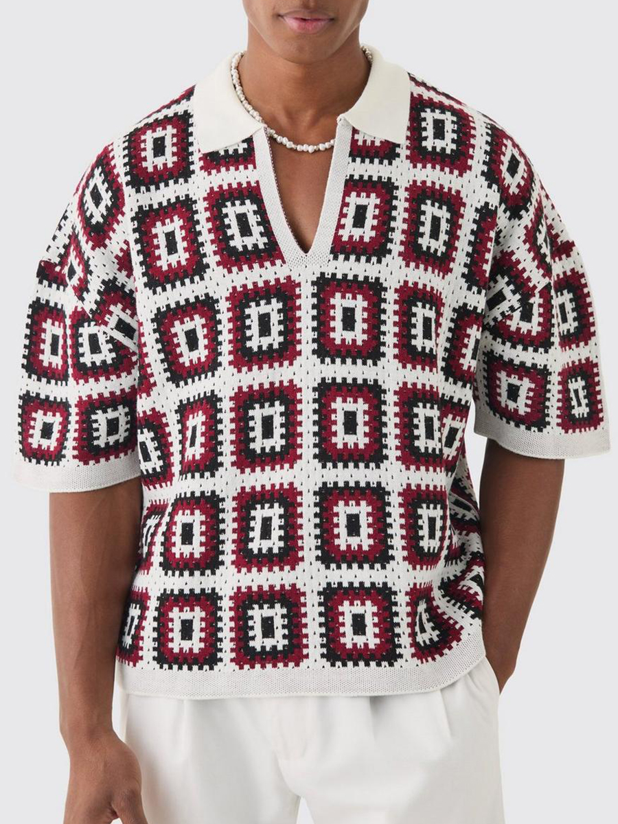 OVERSIZED BOXY CROCHET KNIT POLO