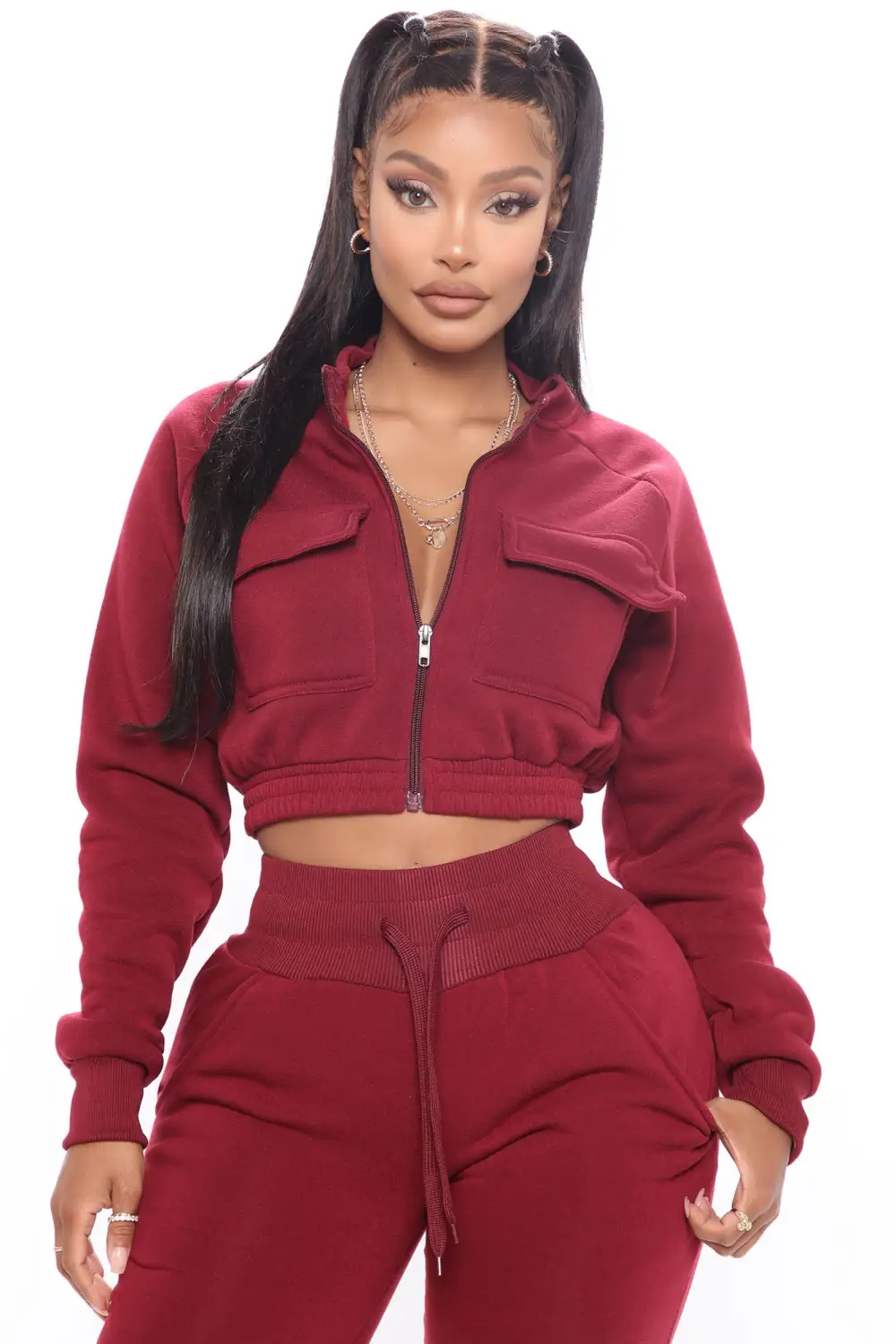 Meet Me Outside Fleece Set - Burgundy
