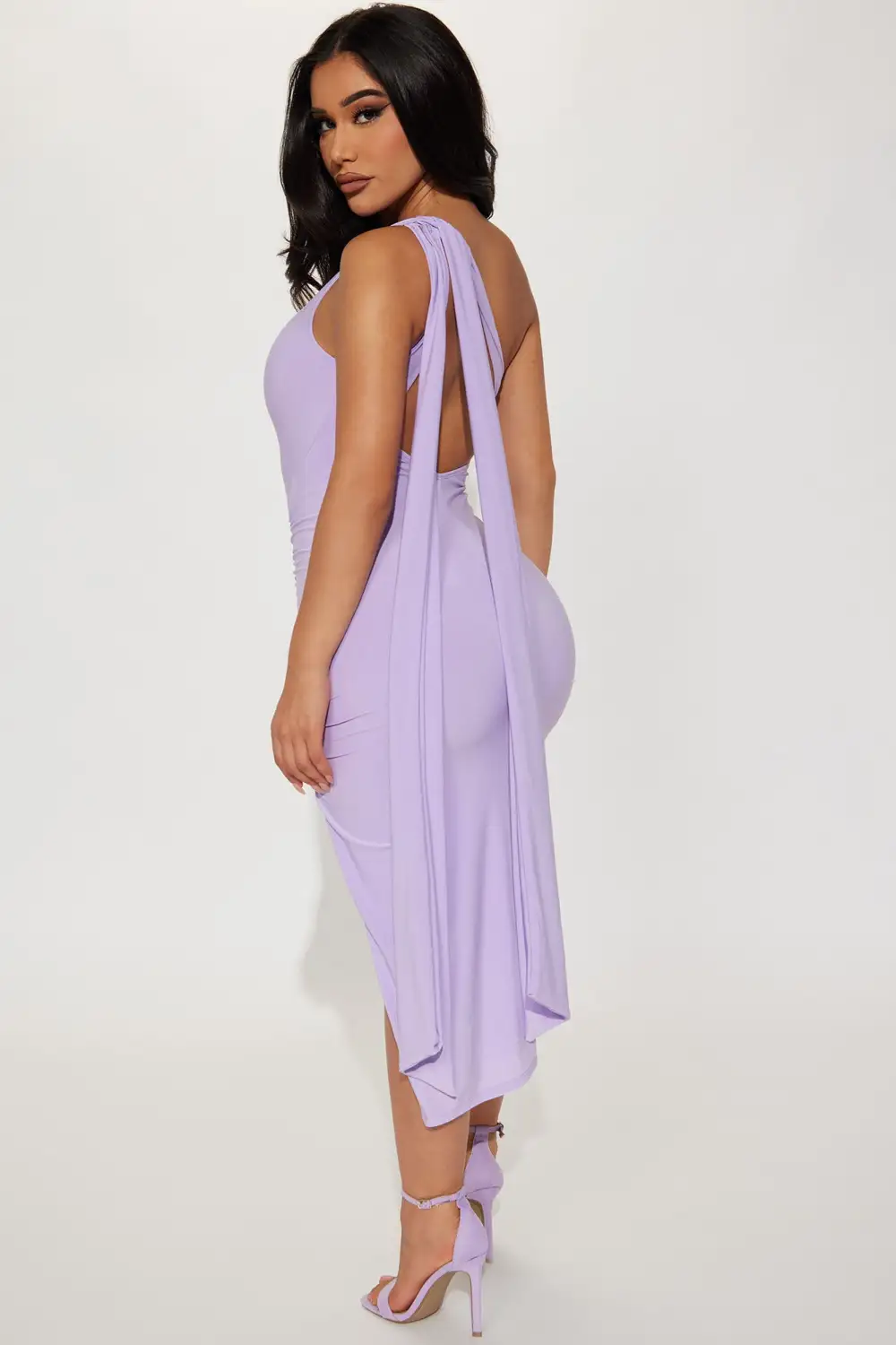 Alanna One Shoulder Midi Dress - Lavender