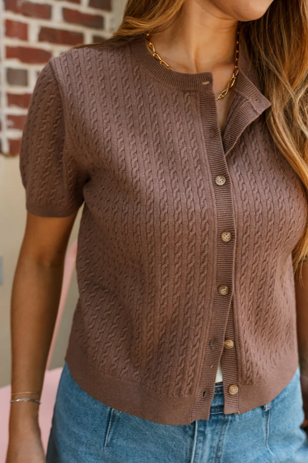 Cable Knit Short Sleeve Cardigan