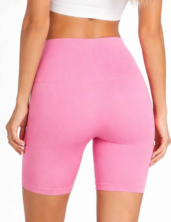Seamless Ribbed Knit Elastic Waist Biker Shorts