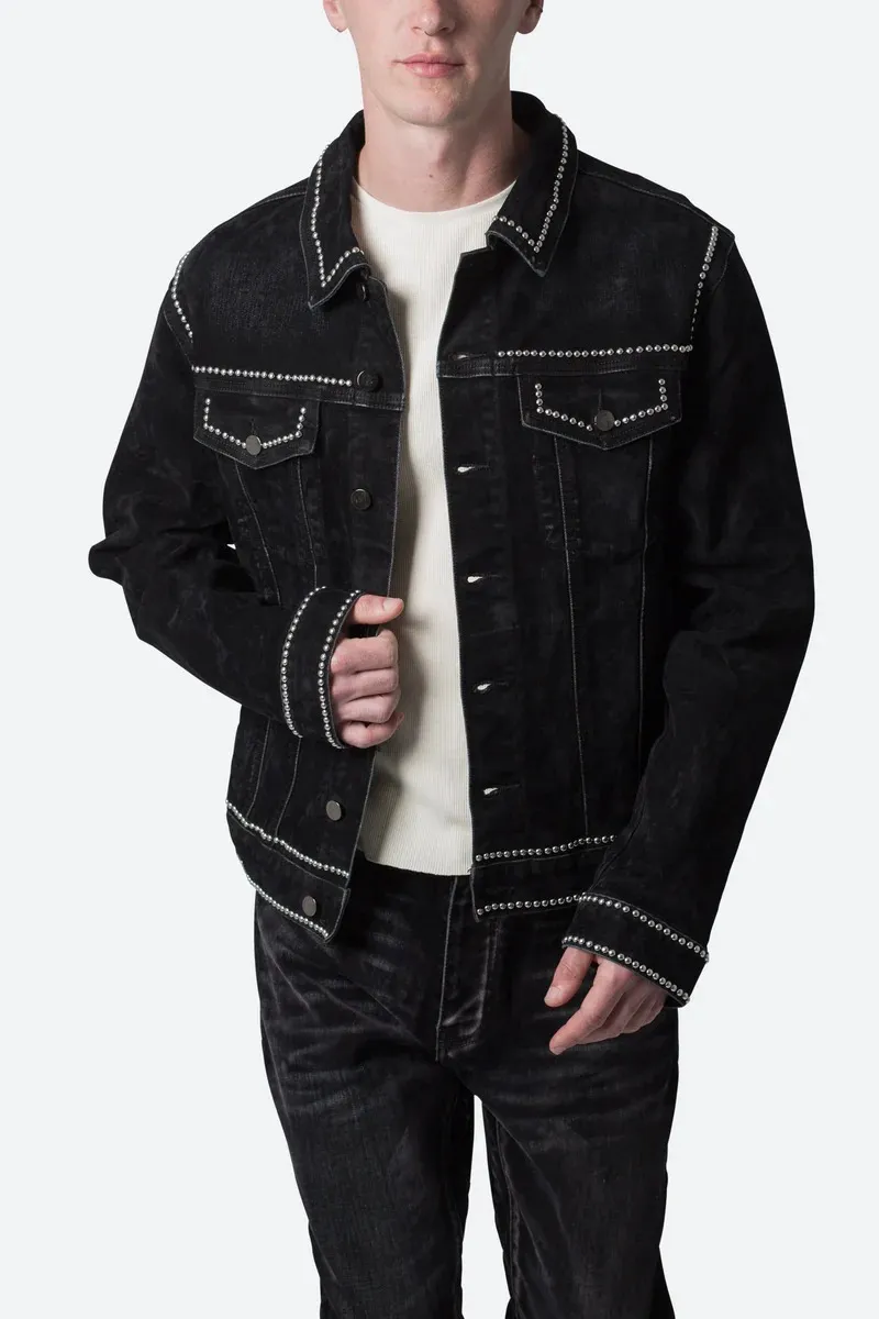 BLACK STUD EMBELLISHED DENIM JACKET