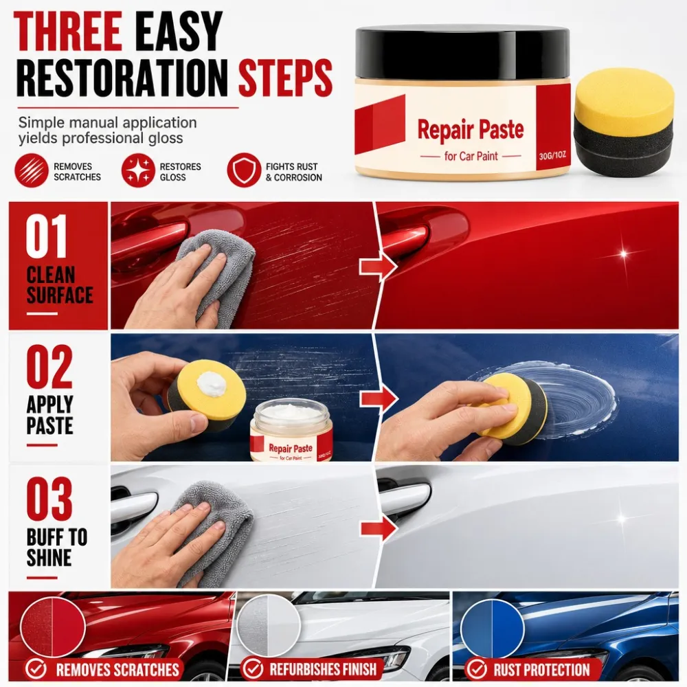 Car Scratch Repair Cream and Sponge Set for Fading Fine Scratches and Restoring Gloss