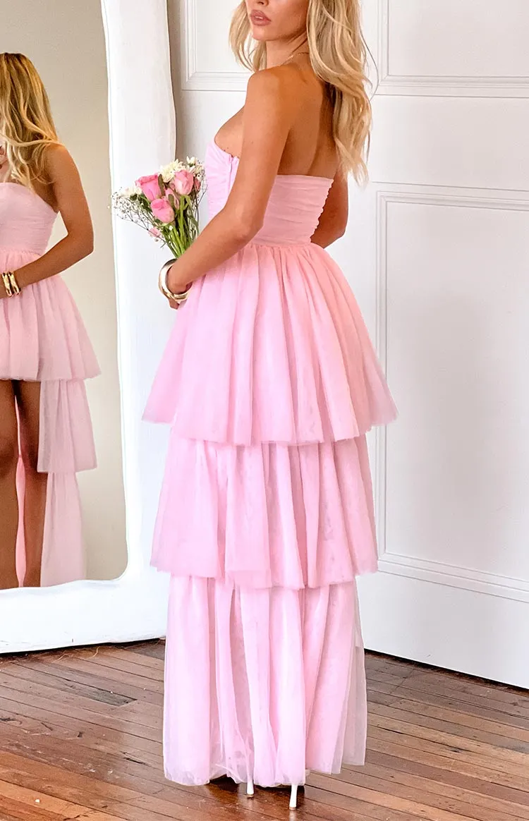 Strapless Frills Flowy Maxi Dress