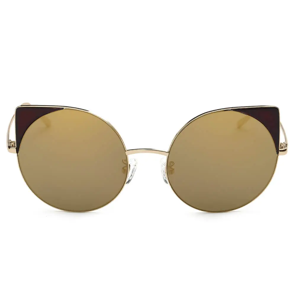 Mirrored Lens Round Cat-Eye Sunglasses