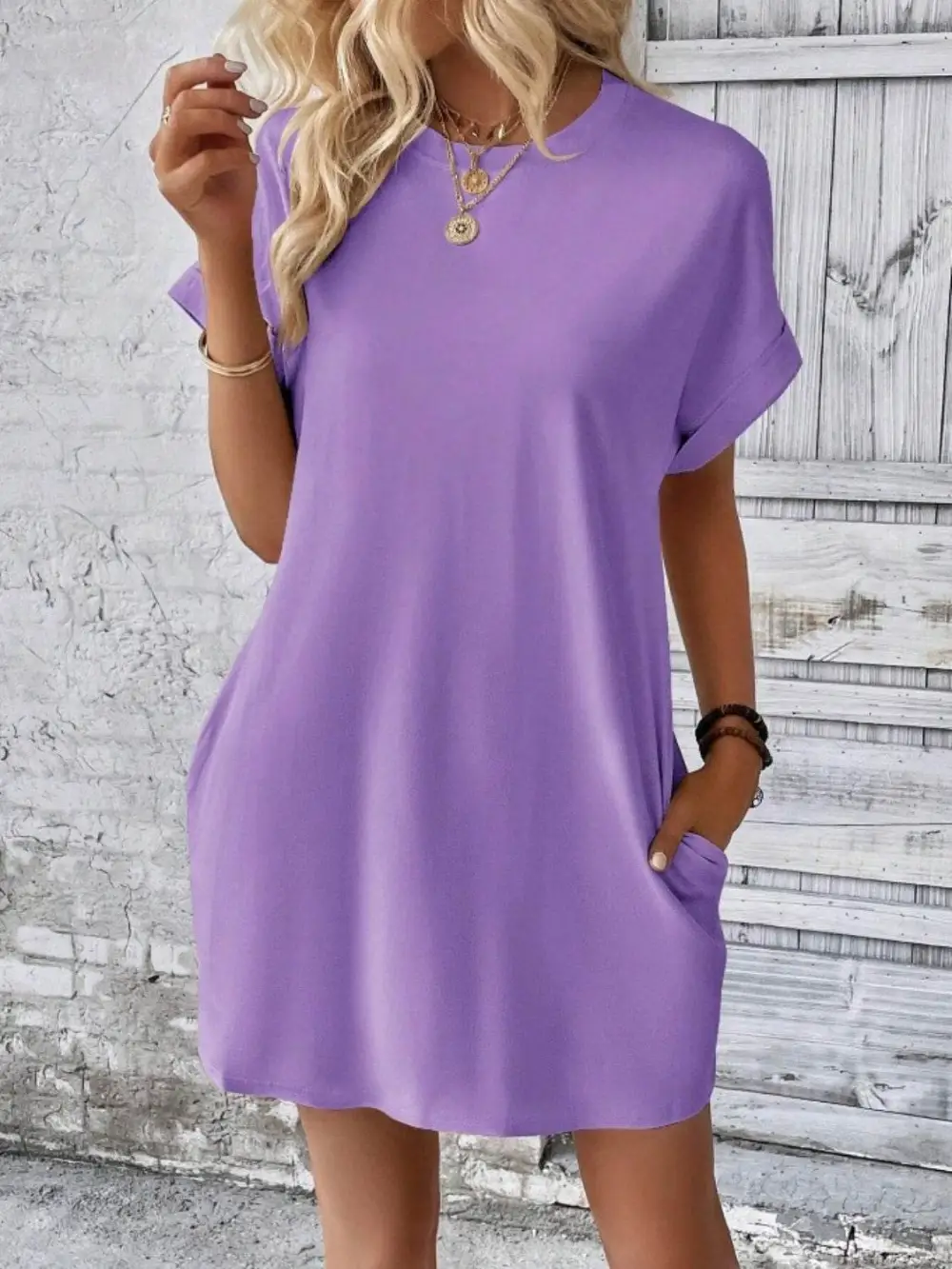 Pocketed Round Neck Short Sleeve Casual Dress