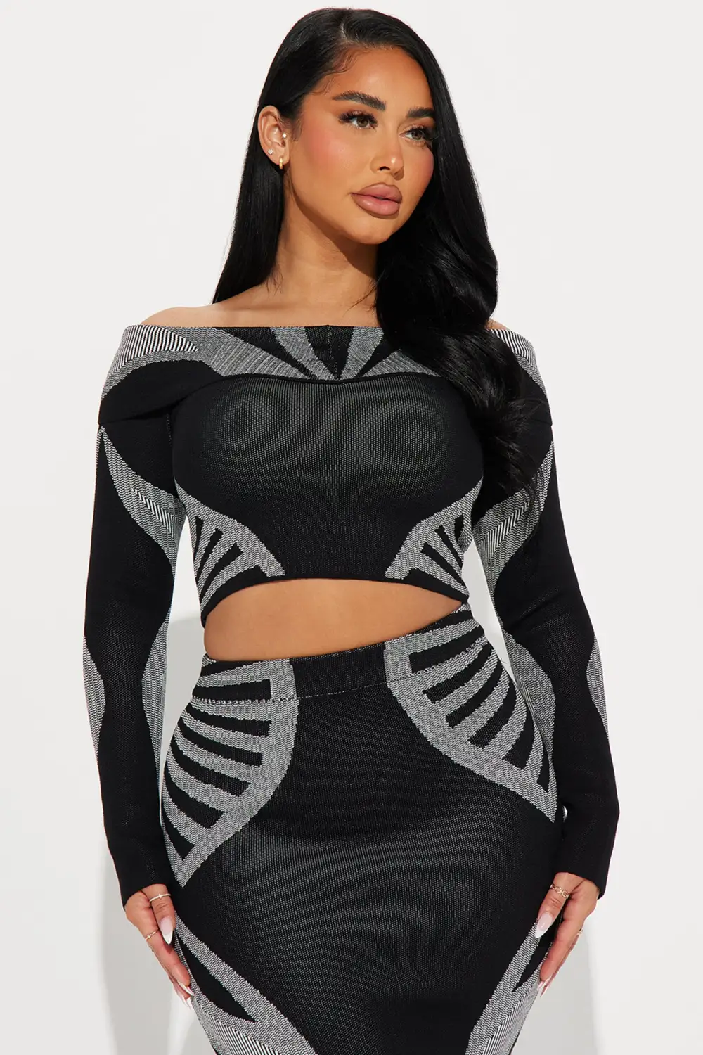 Sadie Sweater Skirt Set - Black/White