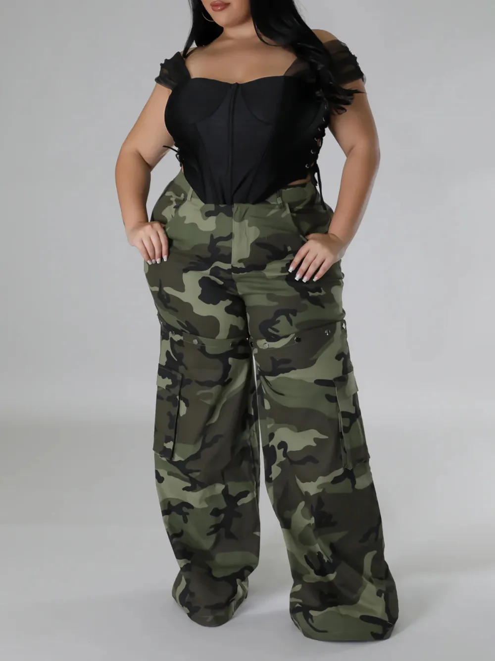 Plus-Size Fashion Women'S Detachable Camouflage Pants