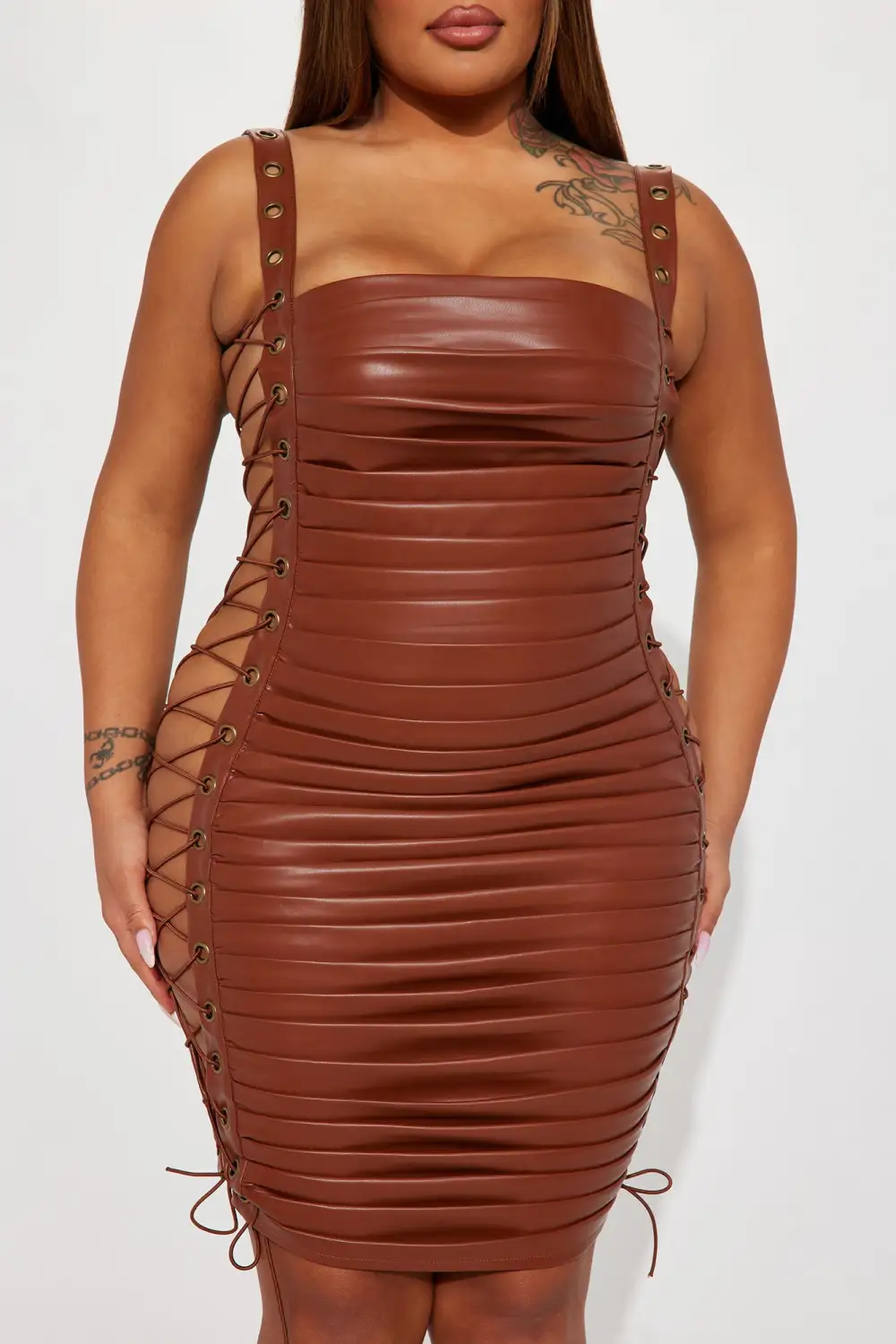 You Could Never Faux Leather Mini Dress - Brown