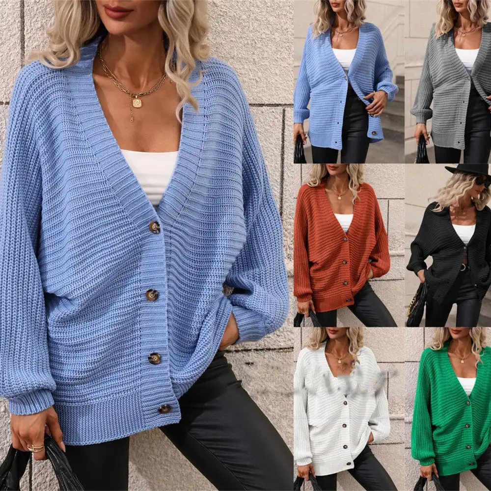 Women's Knit V-Neck Button Cardigan Sweater in 6 Colors S-XL