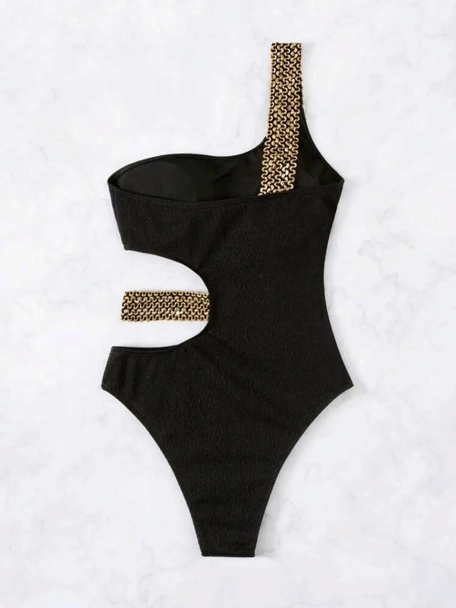 Women's Sexy Bikini One-Piece Black Swimsuit