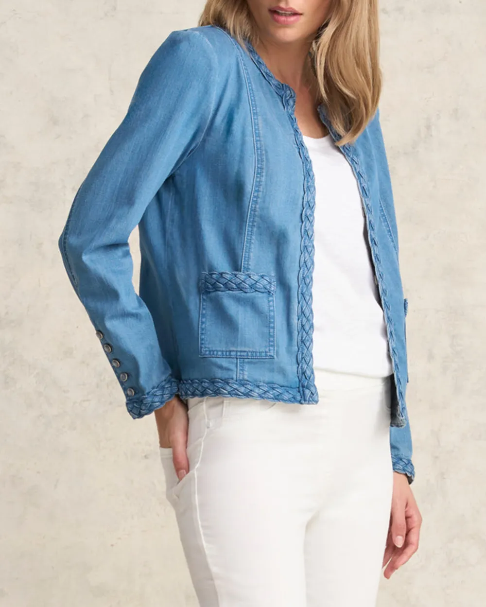 Braid Trim Denim Jacket - Aged Indigo