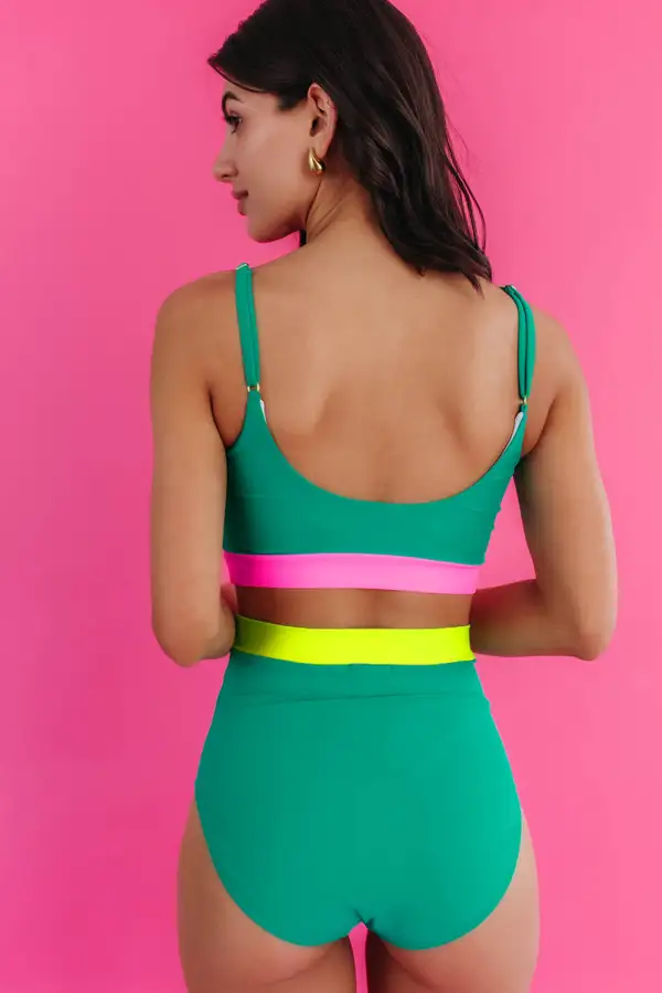 Sea Contrast Trim Patchwork Bikini Set