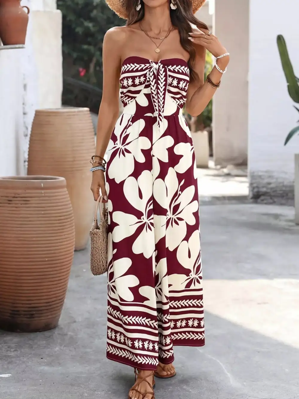 Tie Front Strapless Jumpsuit