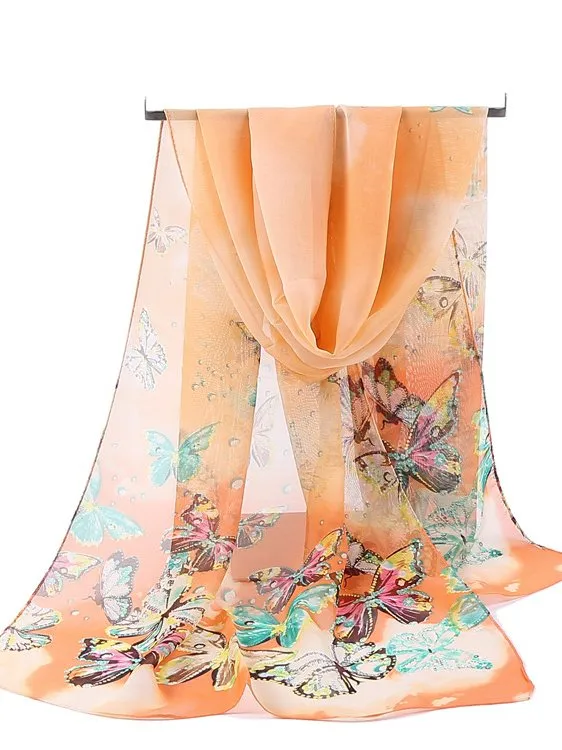 Vacation Butterfly Floral Pattern Silk Scarf Spring Summer Beach Accessories