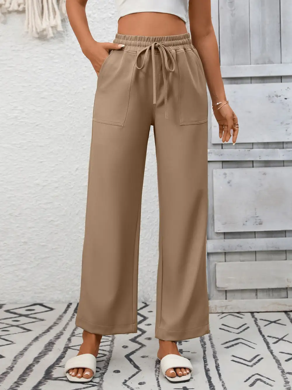 Everyday Casual Drawstring Wide Leg Pants