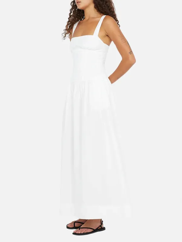 Plain Pocketed Wide Strap Dress