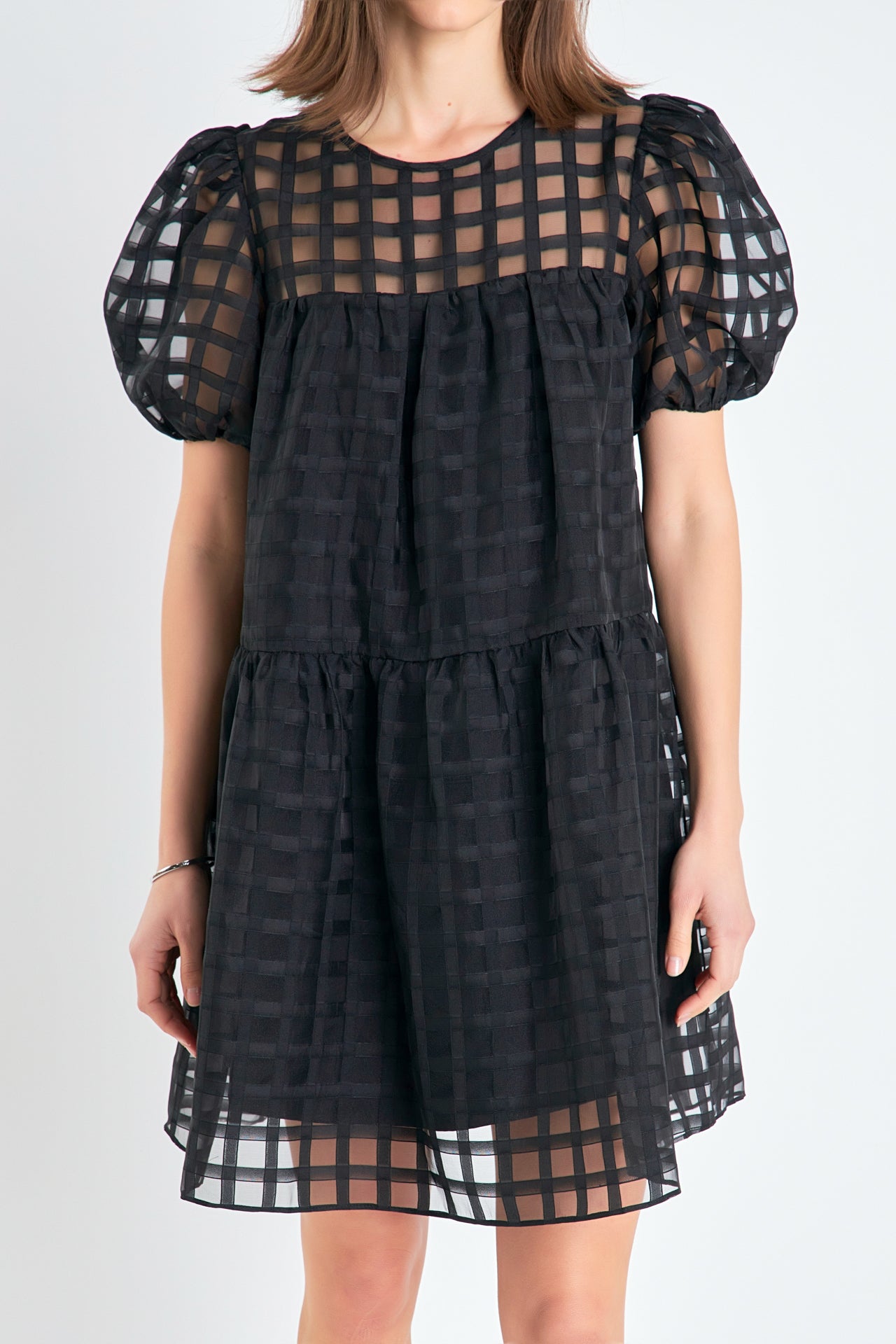 Gridded Organza Mini Dress