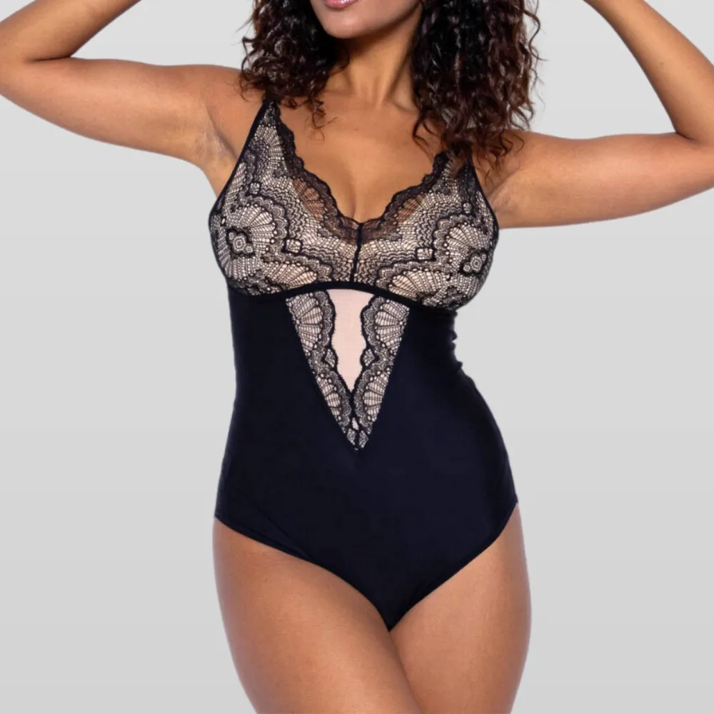 Lace Contrast Slimming Bodysuit