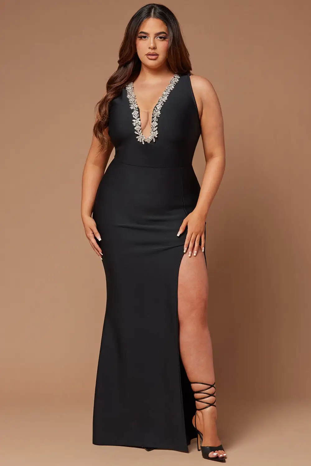 Kella Embellished Bandage Gown - Black