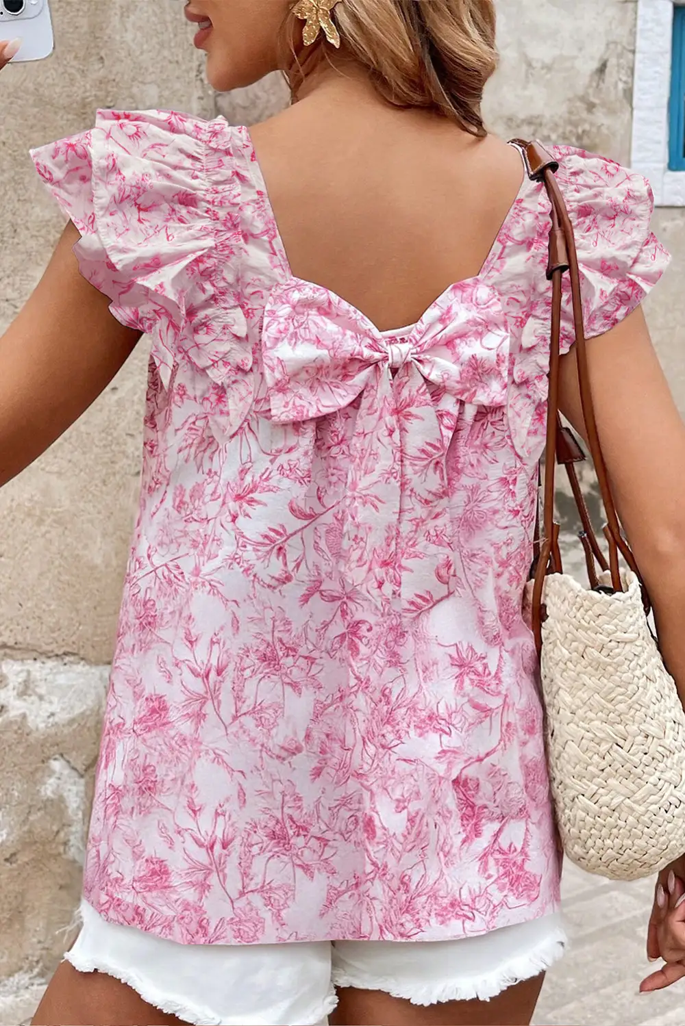 Modern Floral Ruffle Sleeve Blouse