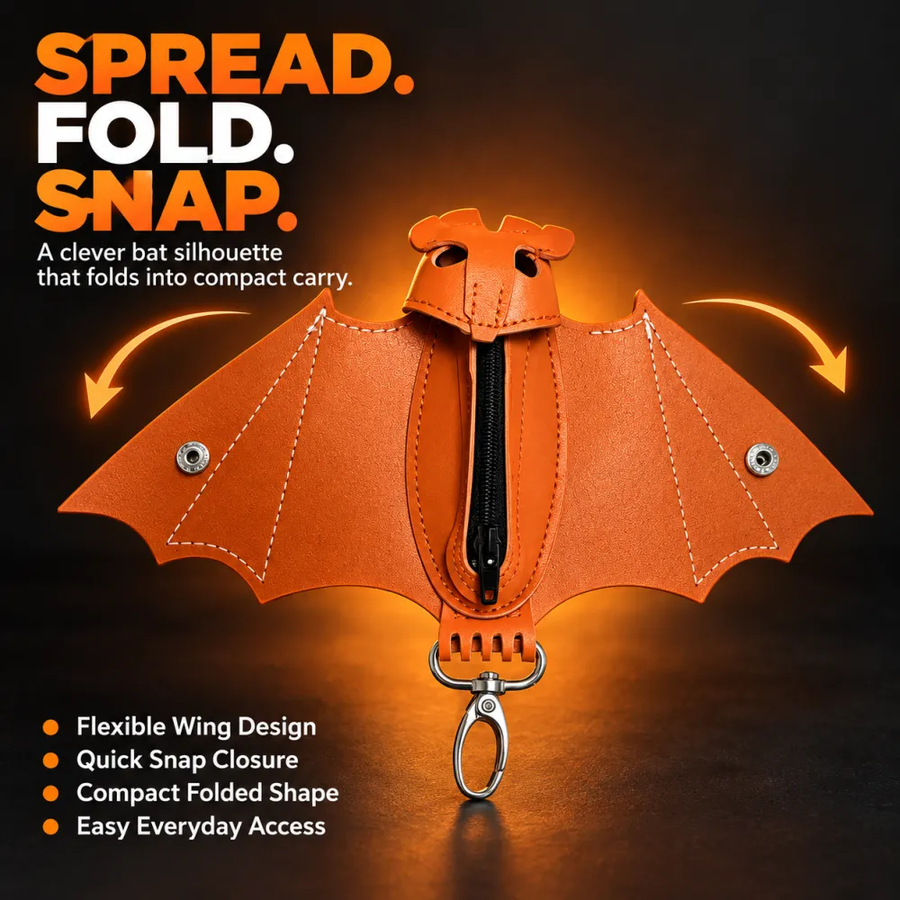 Bat shaped Gothic faux leather compact wallet - mini crossbody fashion bag with detachable shoulder strap, a terrifying Gothic accessory for nightclubs and holiday costumes