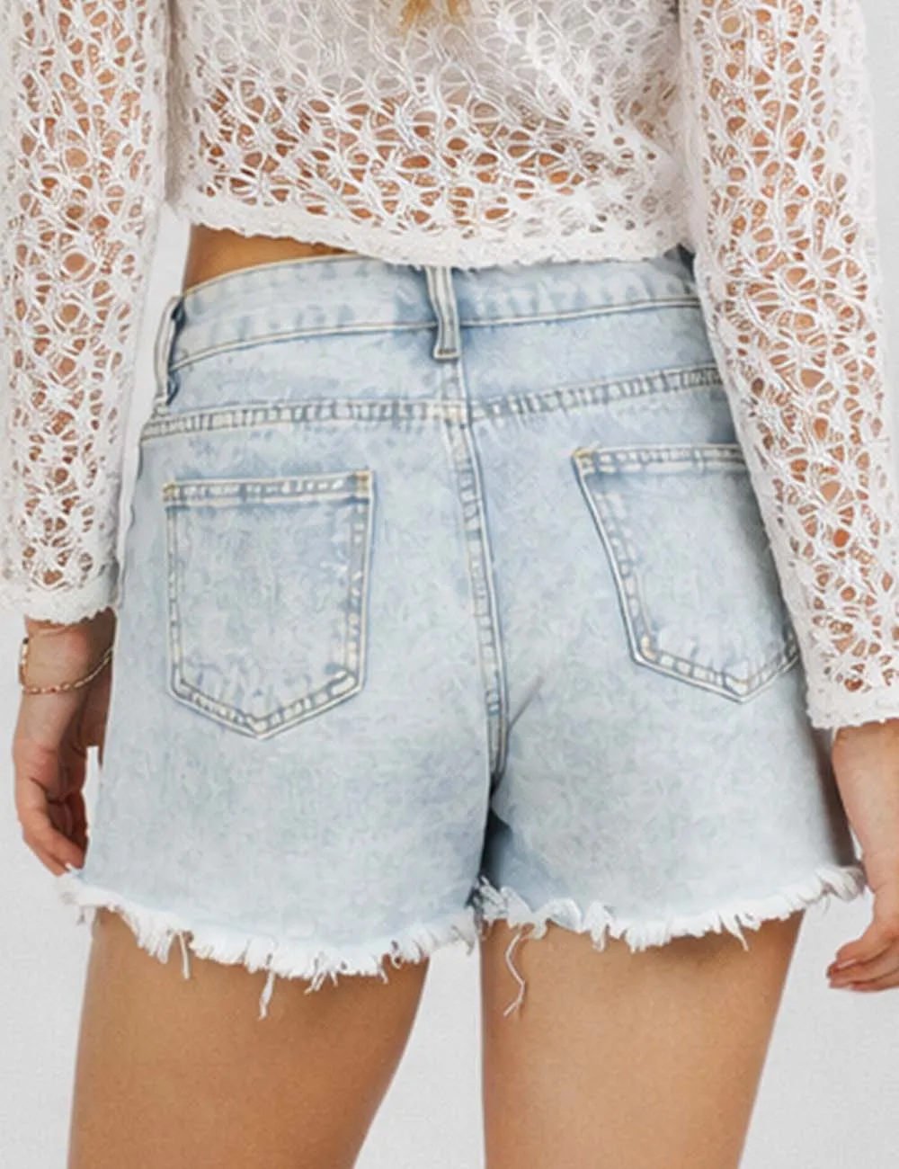 Distressed Raw Edge Hem Denim Shorts