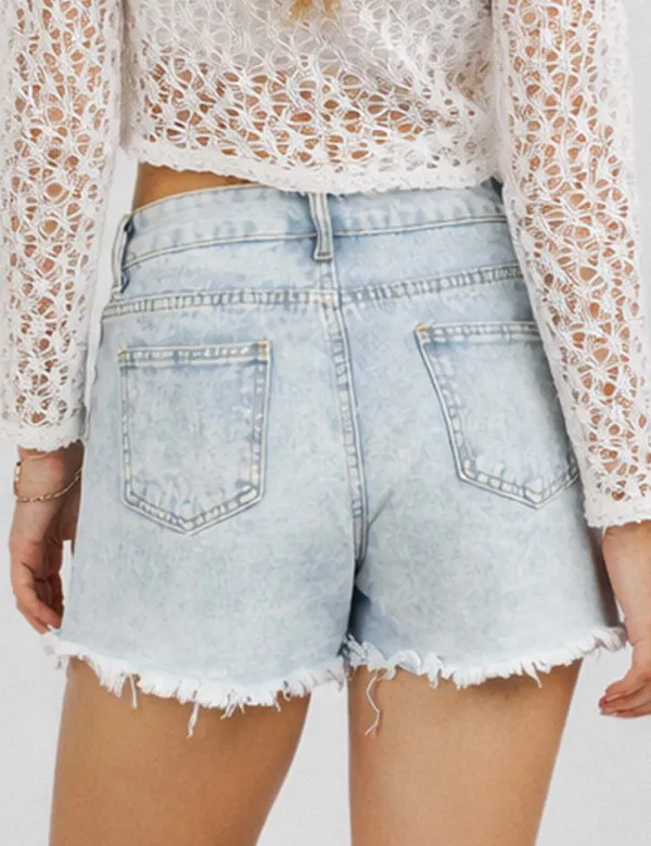 Distressed Raw Edge Hem Denim Shorts