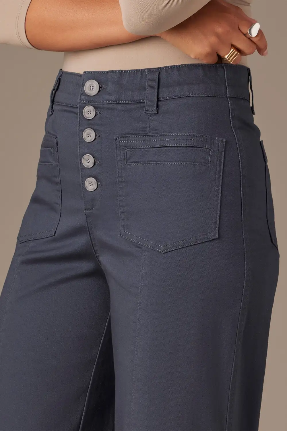 Petite Button Fly Wide Leg Pants