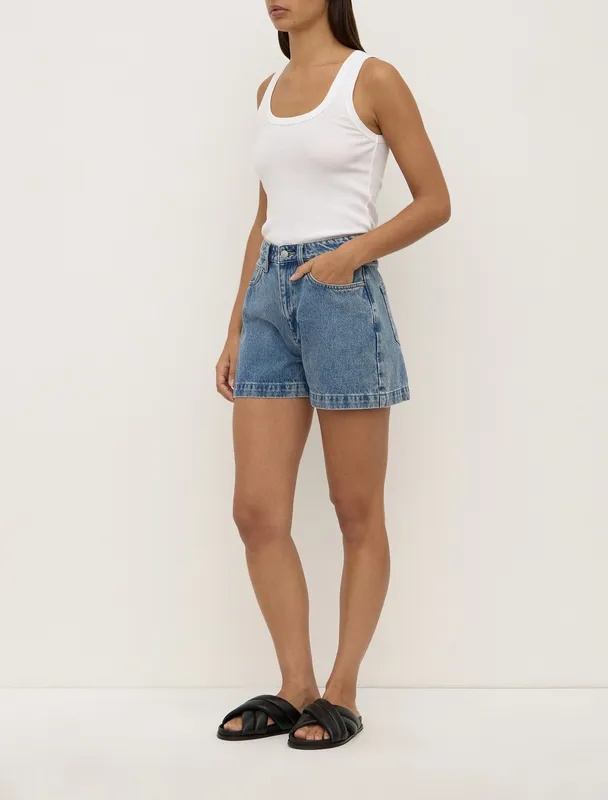 Dark Stone High-Rise Boxy Denim Short