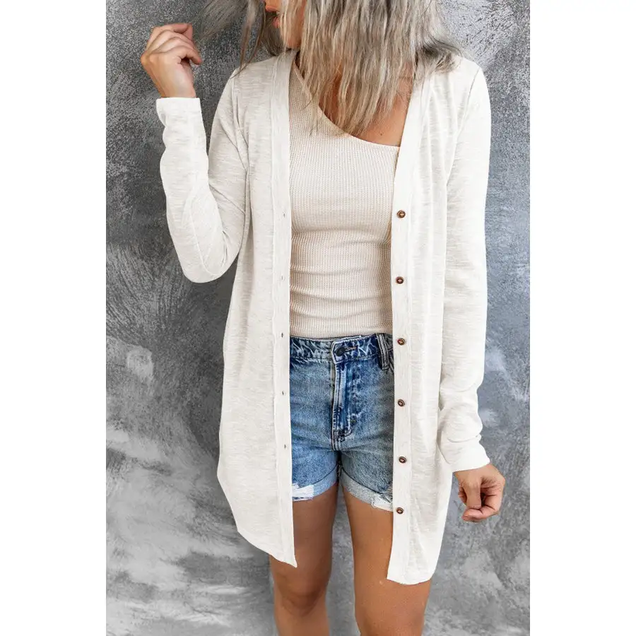 Button Down Long Sleeve Longline Cardigan