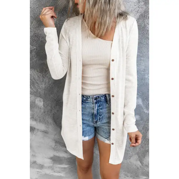 Button Down Long Sleeve Longline Cardigan