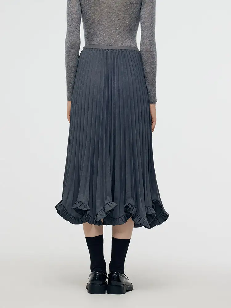 Petal Hem Pleated Women Midi Skirt