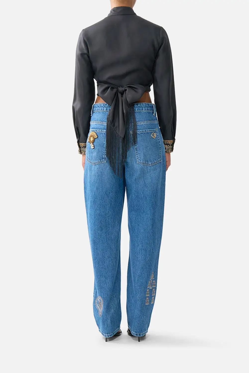 Printed Cropped Wrap Shirt with Tie