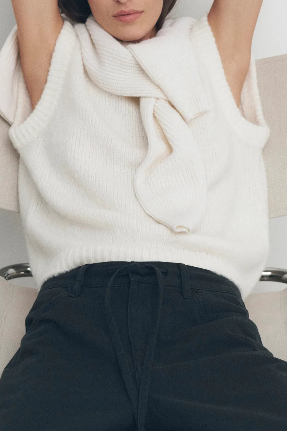 Camel Wool Ribbed Border Vest