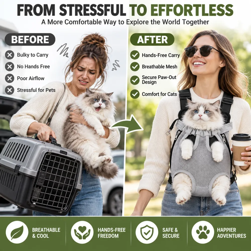 Breathable Pet Backpack for Cats, Front-Facing Carrier Bag for Travel, All-Season Portable Shoulder Pack