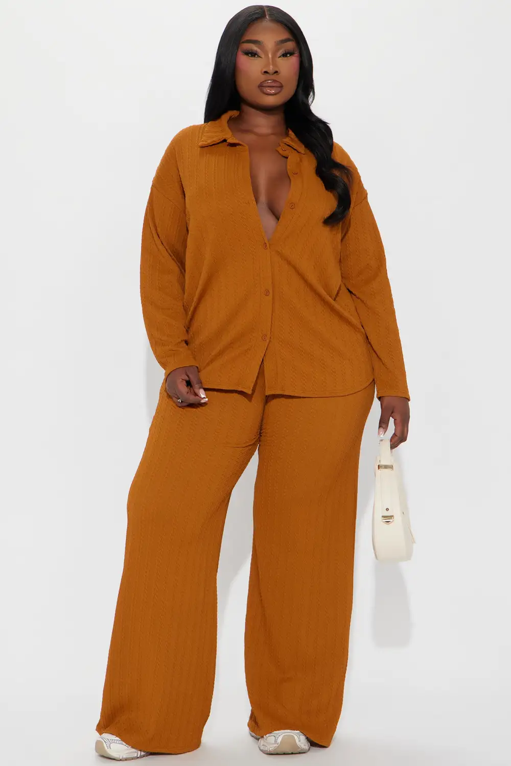 Everlasting Textured Pant Set - Brown