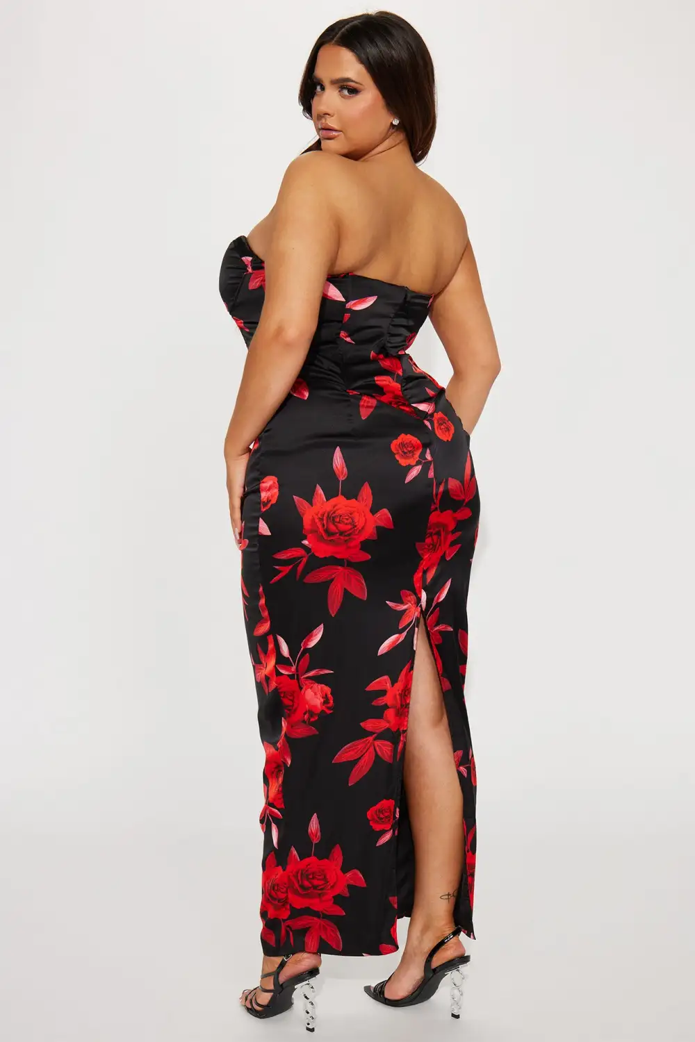 Rosie Satin Maxi Dress - Red/combo