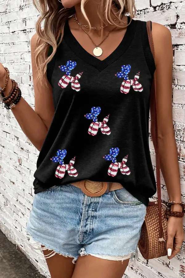 Pattern Sequined Balloon Dog Graphic Loose Tank Top