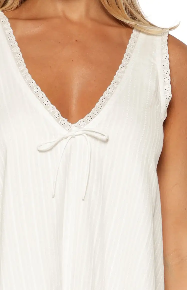 Lace Trim V Neck Cotton Mini Dress