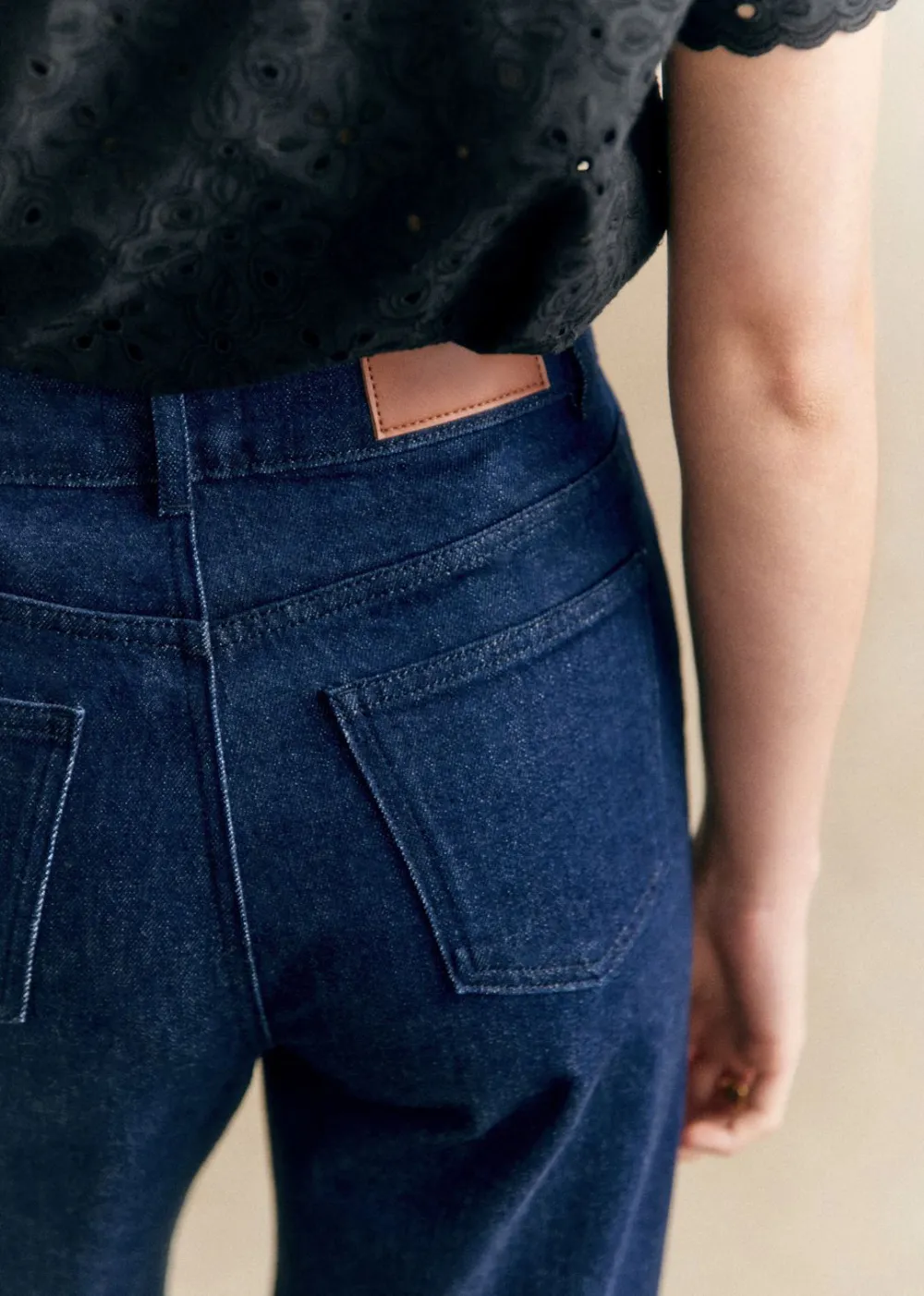 High-Rise Straight-Leg Solid Cotton Jeans