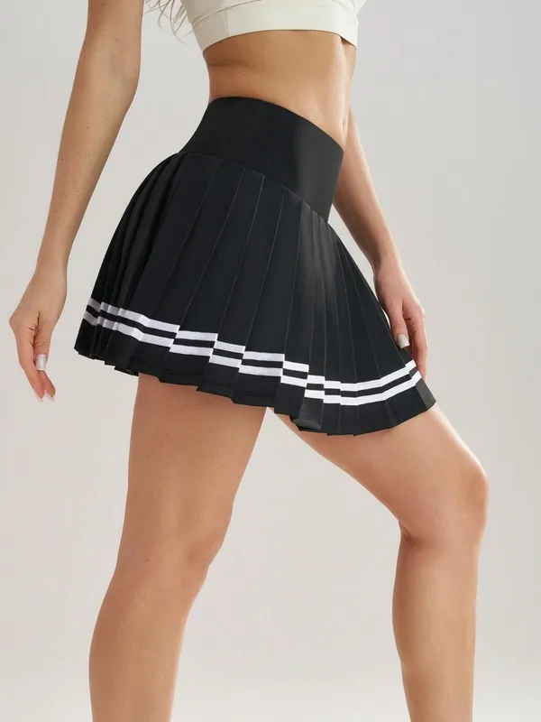 Women's Pocket Colorblock Striped Tiered Layer Side Stripe Skirt