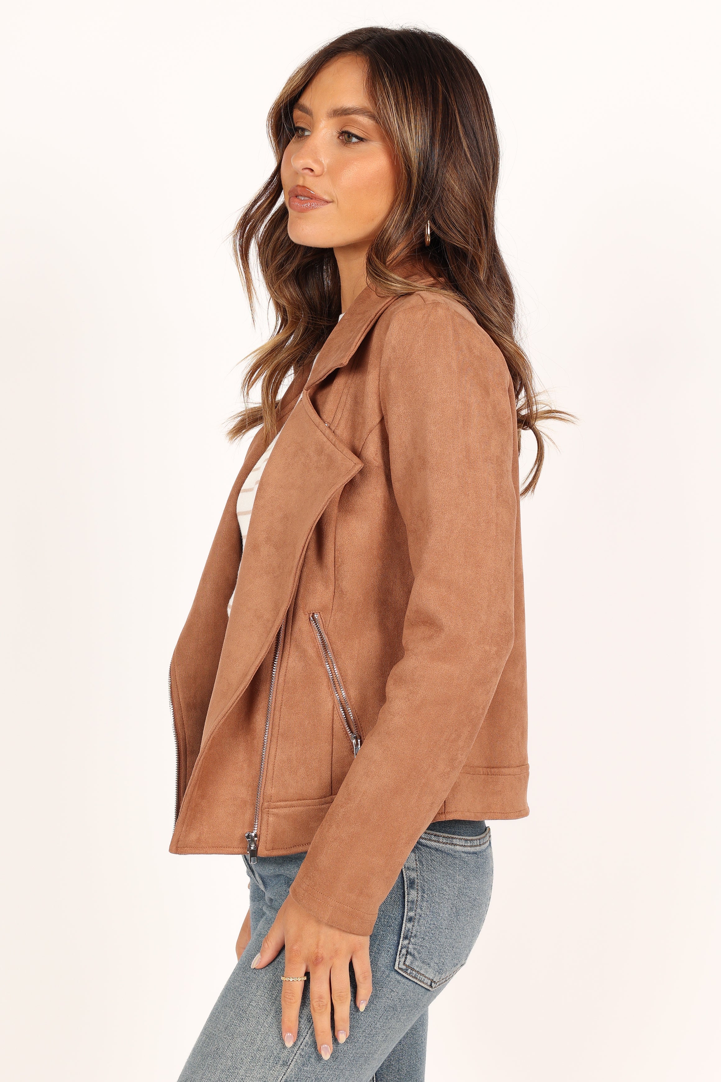 Spencer Faux Suede Moto Jacket - Tan