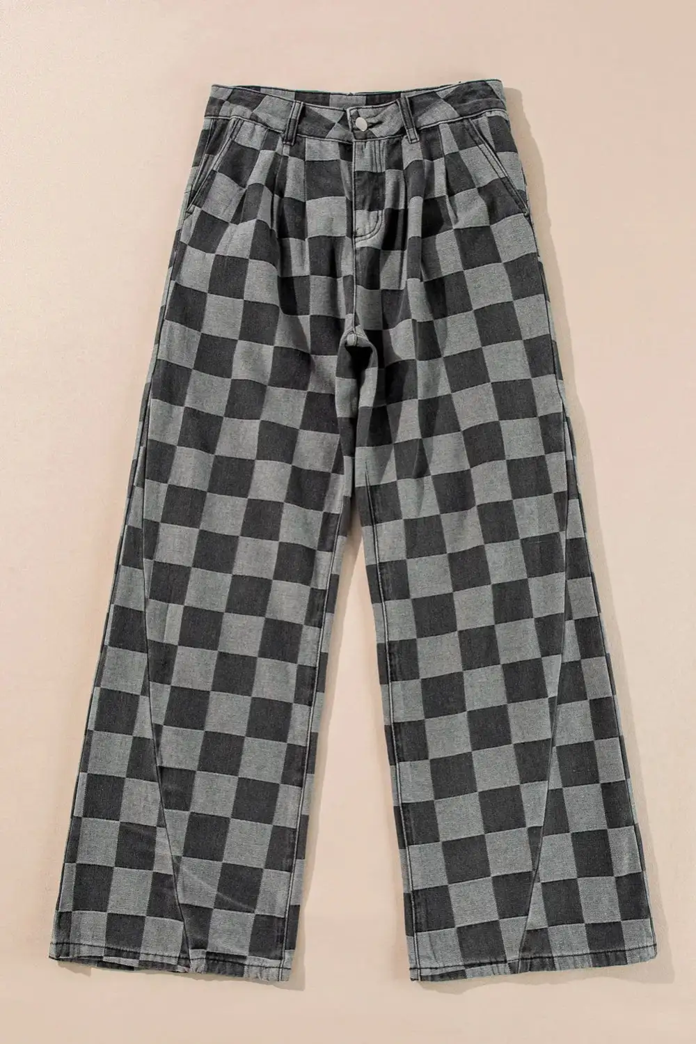 Wide Leg Checkered Jeans
