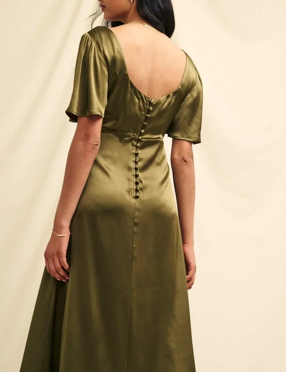 Olive Green Satin Bridesmaid Becca Midaxi Dress